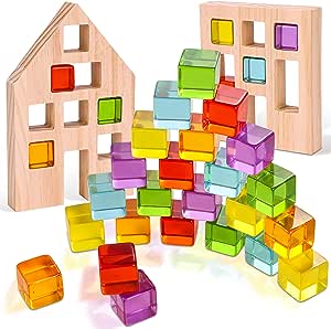 Rainbow Wooden Blocks with House