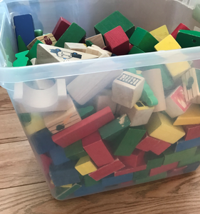 Tote Of Mixed Wooden Blocks